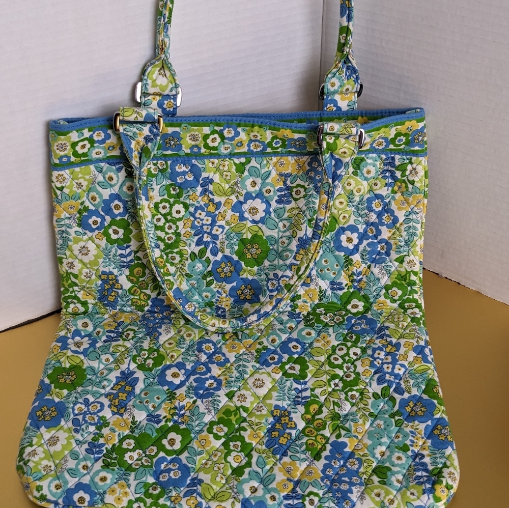 Vera Bradley English Meadow Slim Tote Blue Green Floral